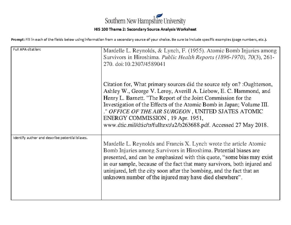 Atomic Bomb Topic Exploration Worksheet Example