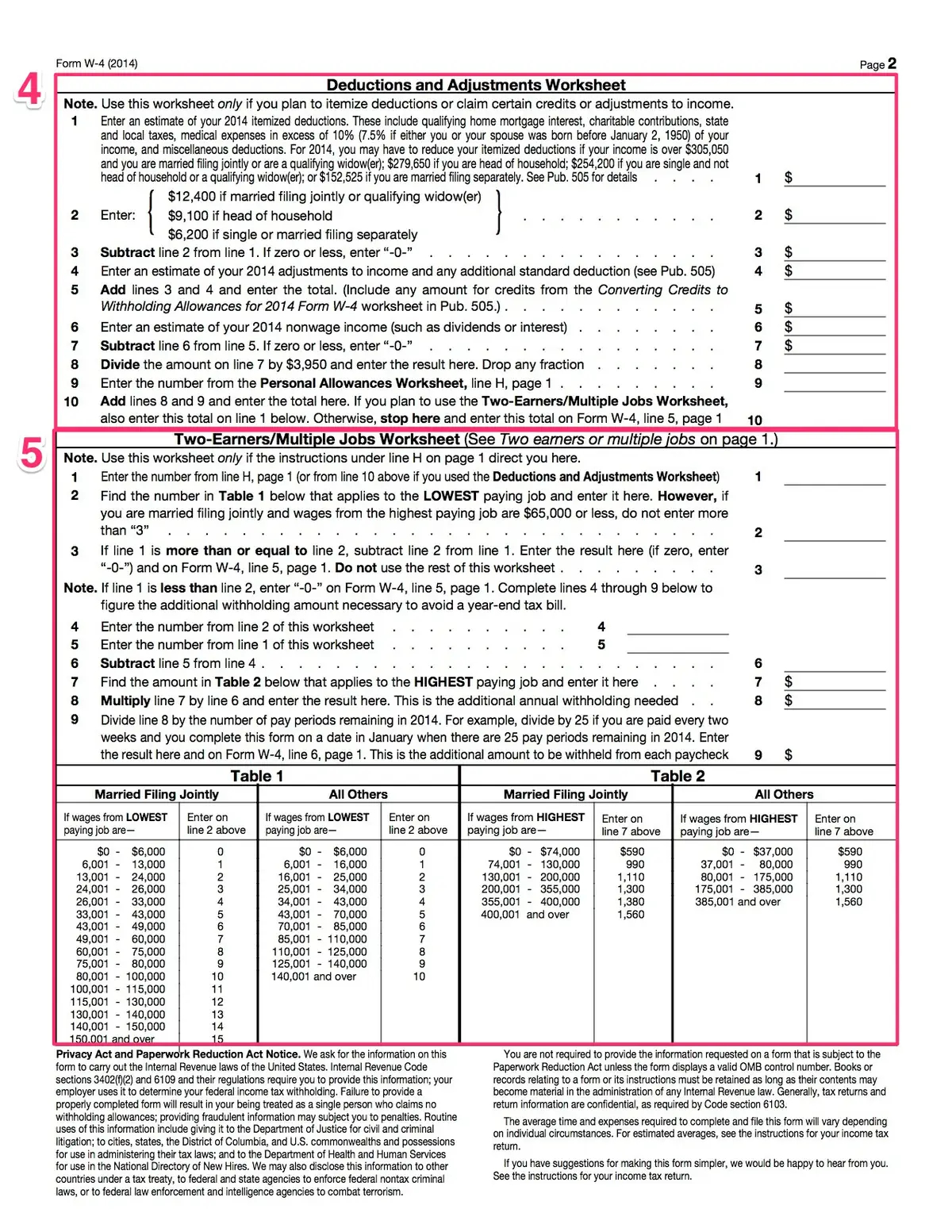 W4 Personal Allowance Worksheet Example
