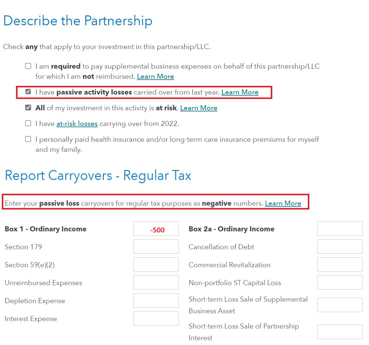 Form 8582 Worksheet 1 Example