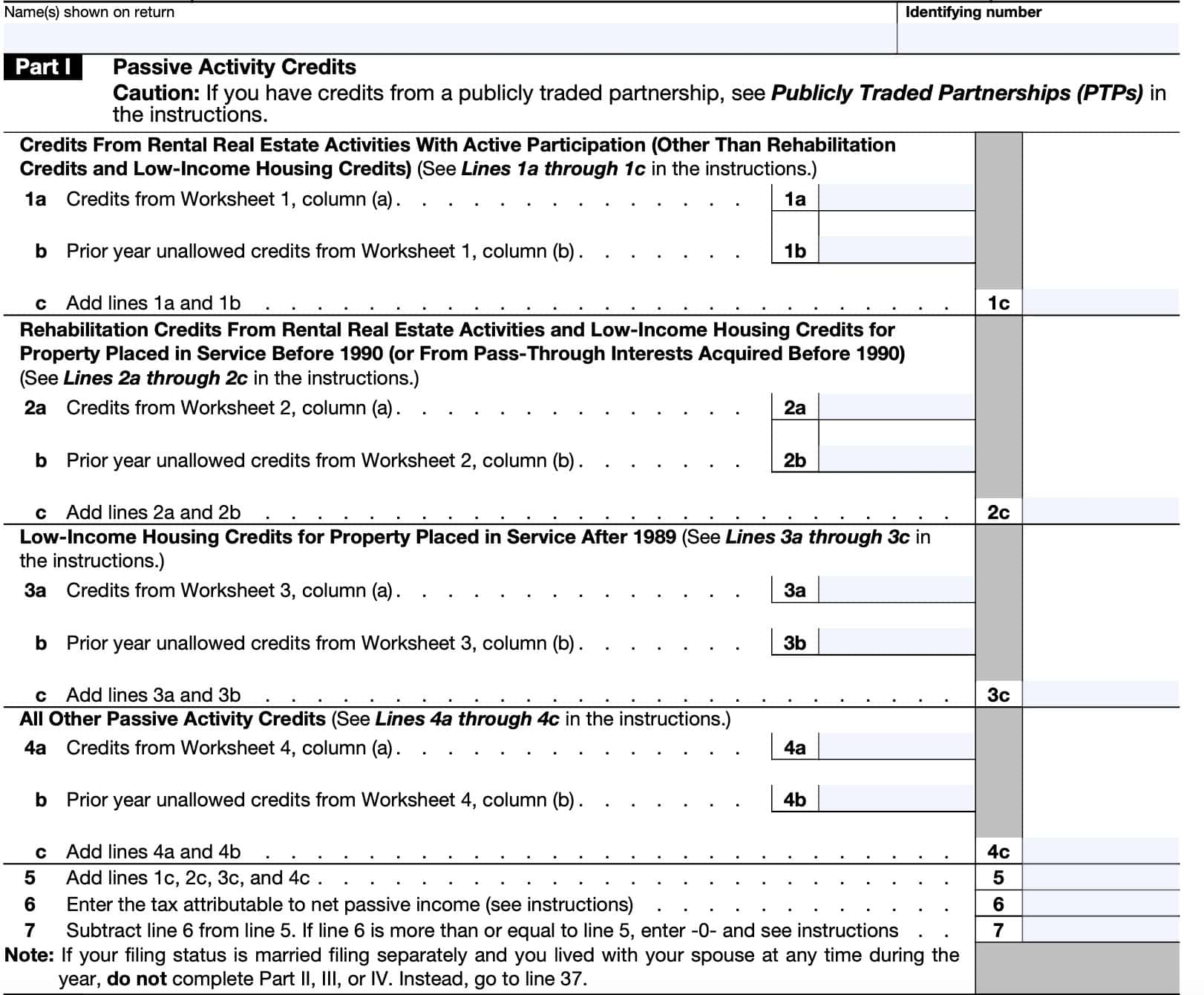 IRS Form 8582 CR Instructions Passive Activity Credit Limits