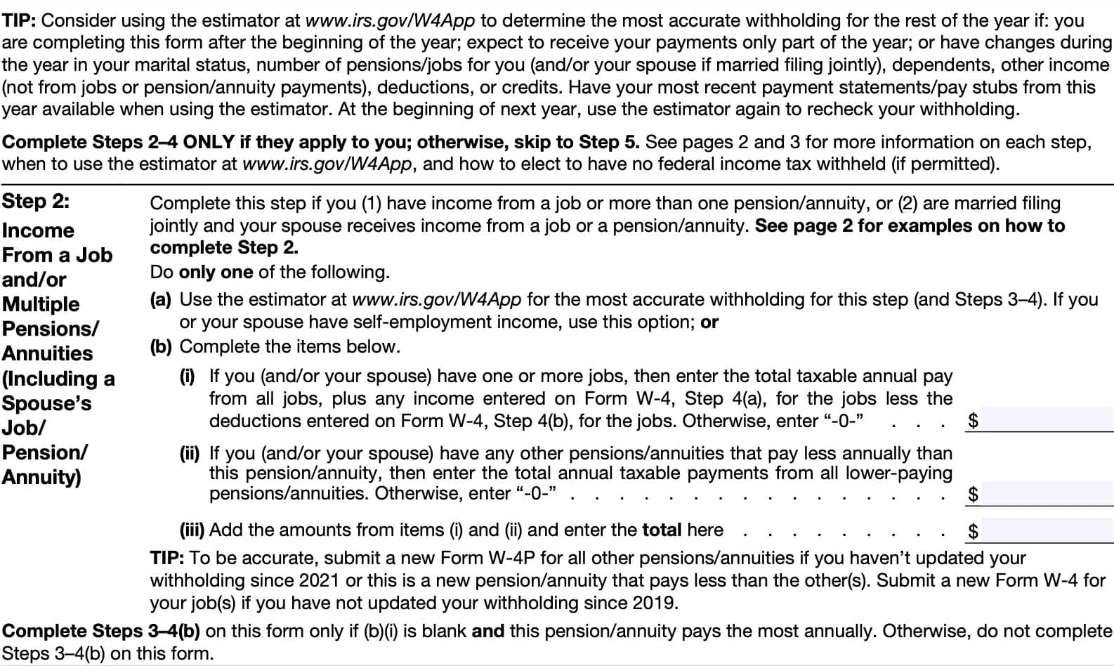 IRS Form W 4P Instructions Pension Annuity Tax Withholding