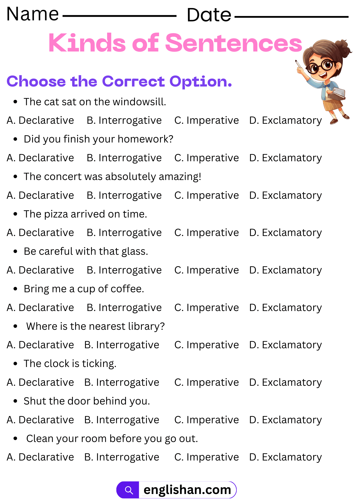 Sentence Variety Part Worksheet Examples