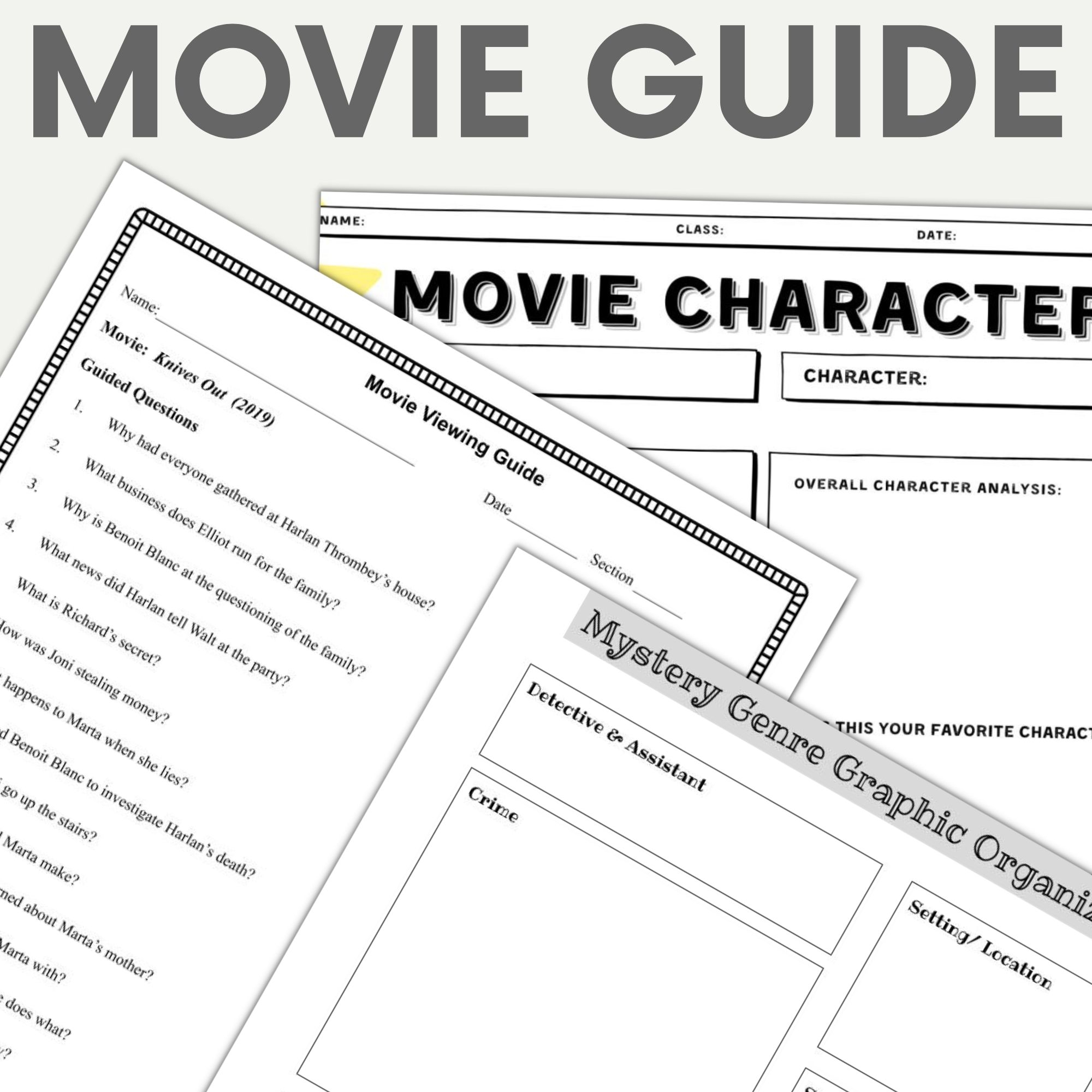 Knives Out 2019 Movie Guide Digital Print Worksheets Mystery Questions Made By Teachers