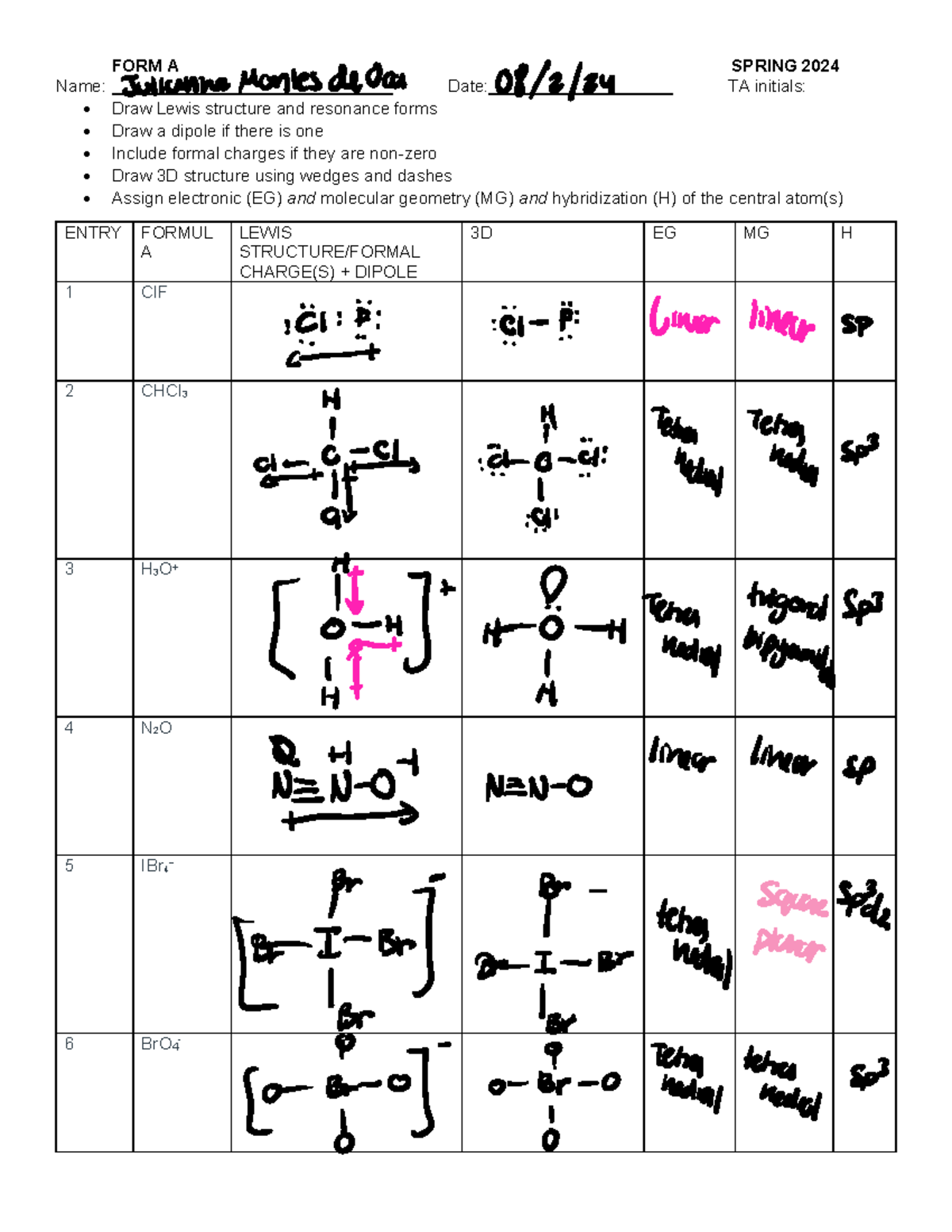Lewis Structure Extra Examples Worksheet Answers