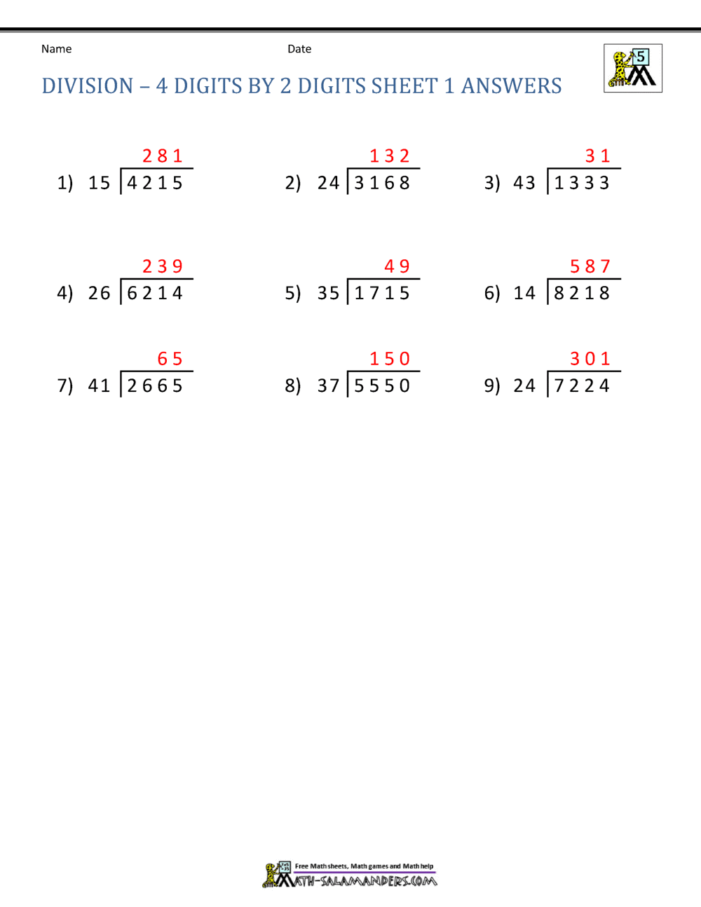 Long Division Worksheets With Examples