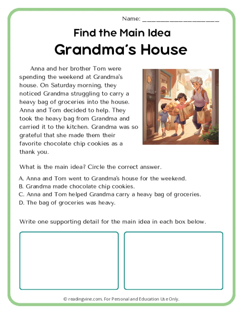 Main Idea Worksheets ReadingVine
