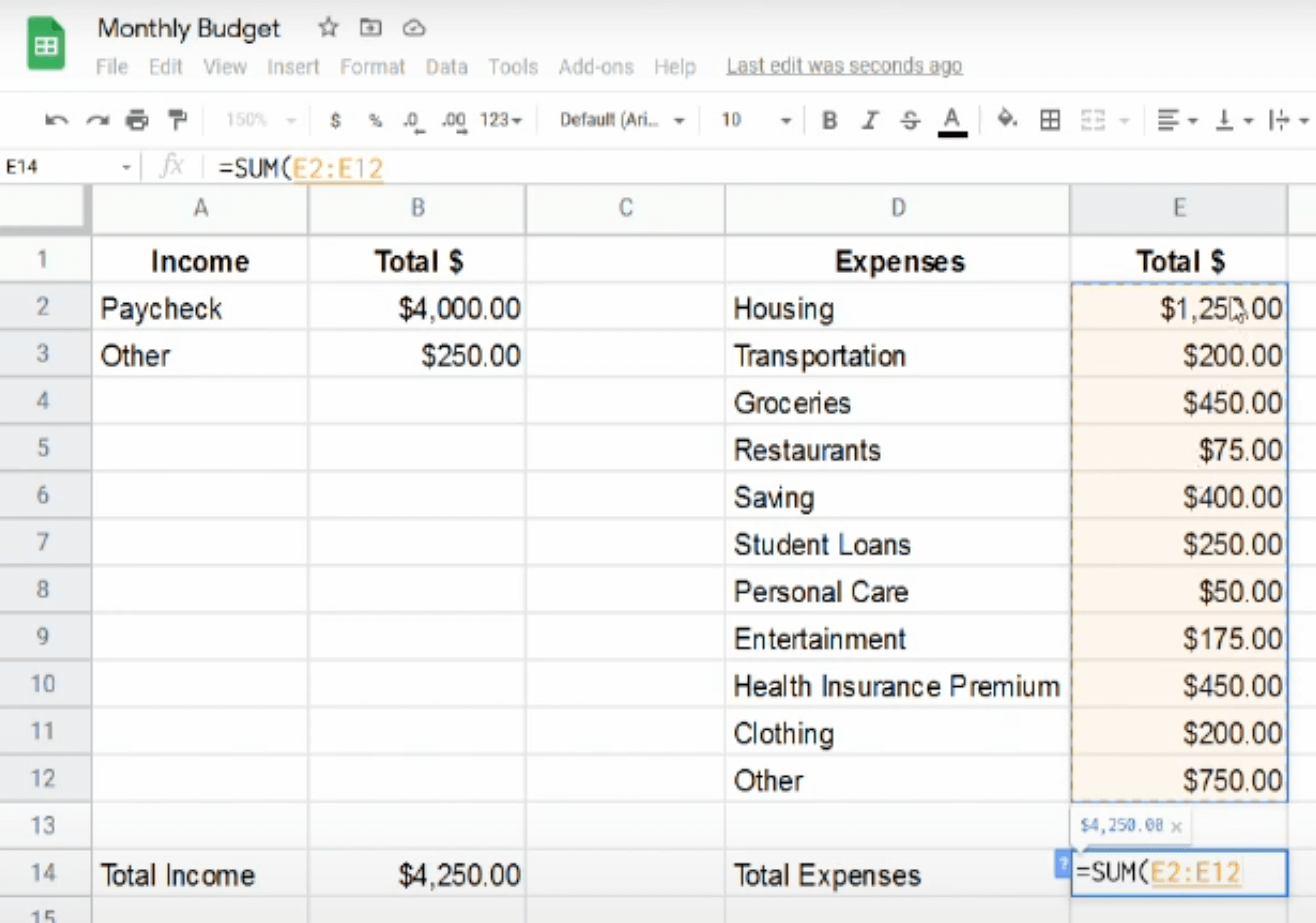 Math Monday Budgeting With Spreadsheets Blog