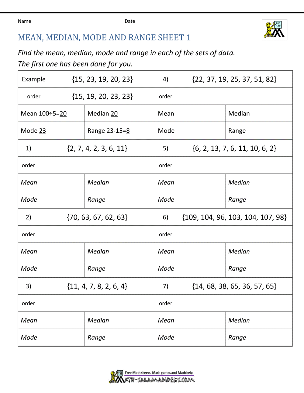 Mean Median Mode Worksheets With Life Examples