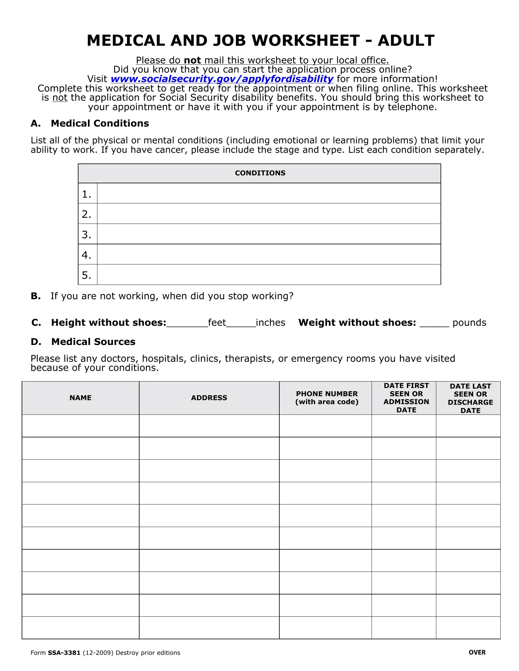 Medical And Job Form Worksheet Fill Out Printable PDF Forms Online