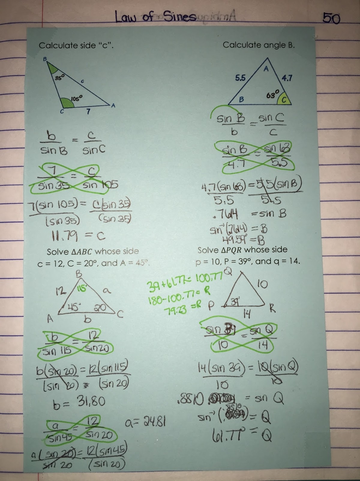 Sines And Cosines Worksheet Examples