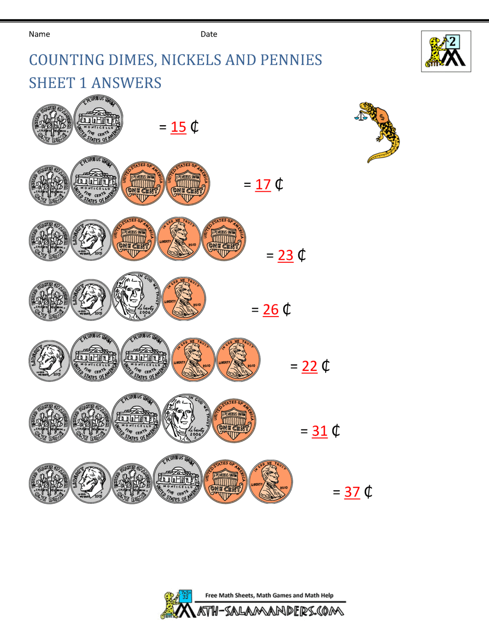 2Nd Grade Adding Coins Worksheet With Example