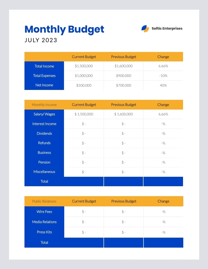Monthly Departmental Budget Worksheet Template Visme