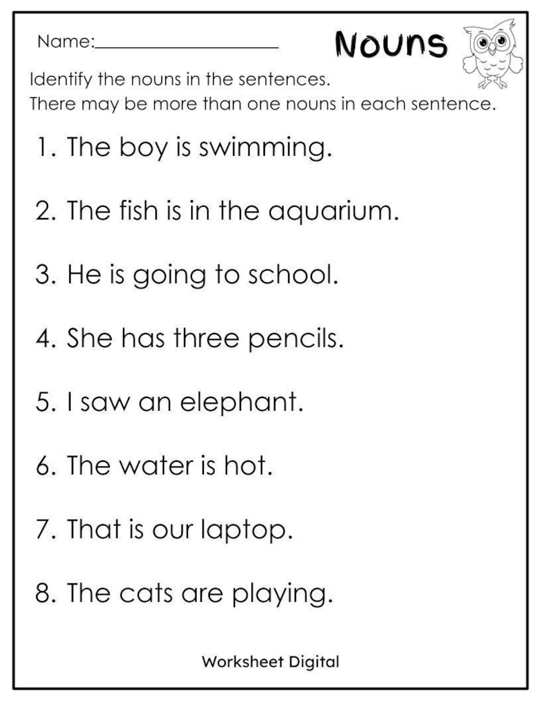 Nouns Worksheet Grammar Practice For Grades 1 3 PDF Etsy