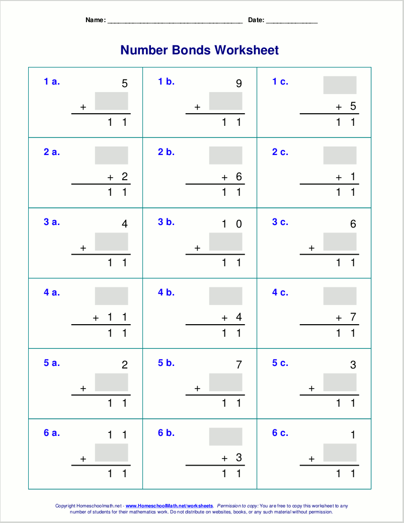 Example Number Bond Worksheet For 2Nd Grade