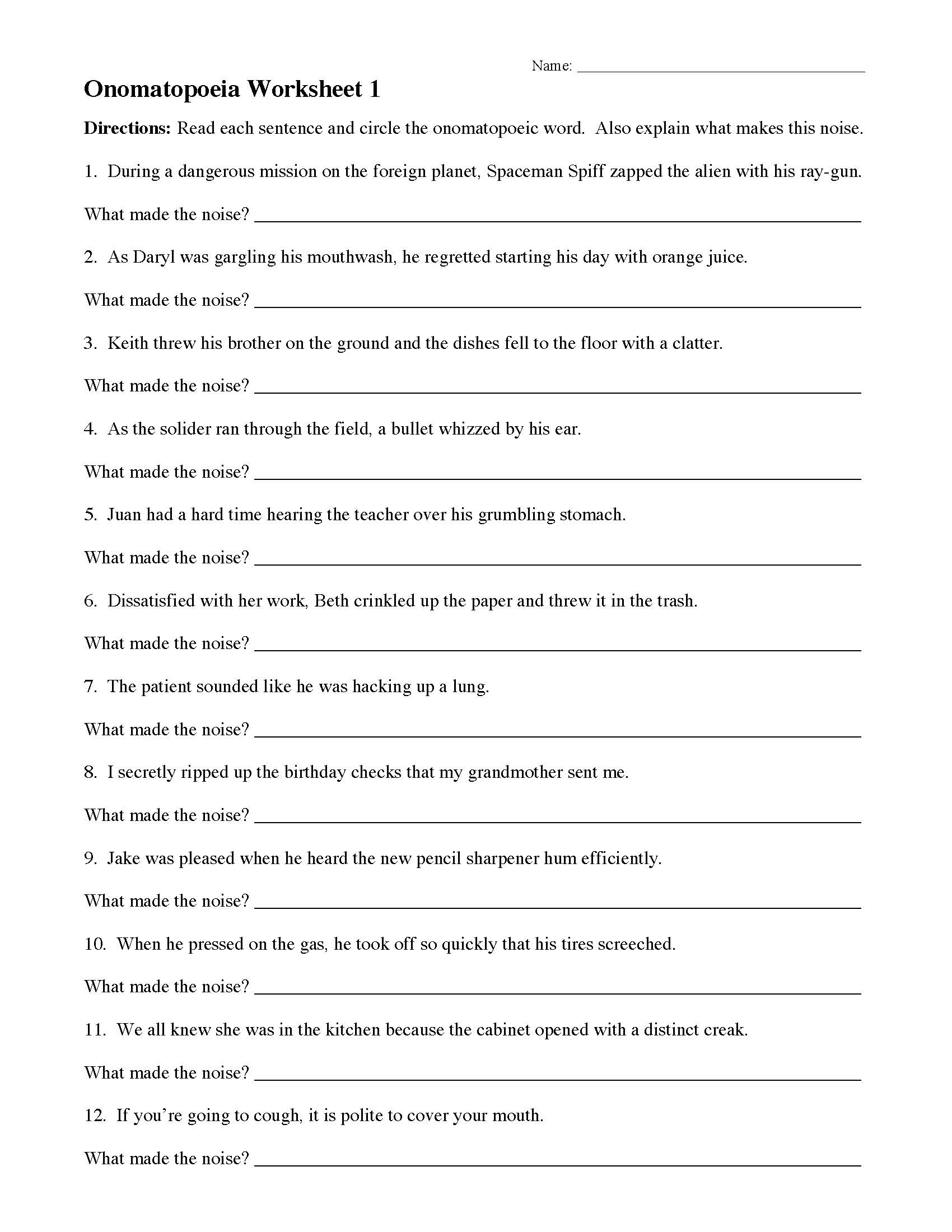 Onomatopoeia Examples For Kids Worksheets