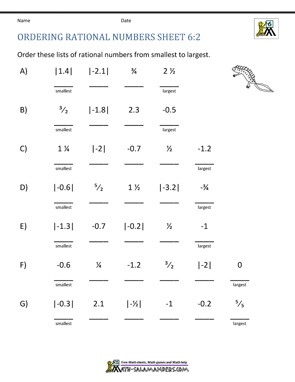 Give Examples That Are Not Integers Worksheet