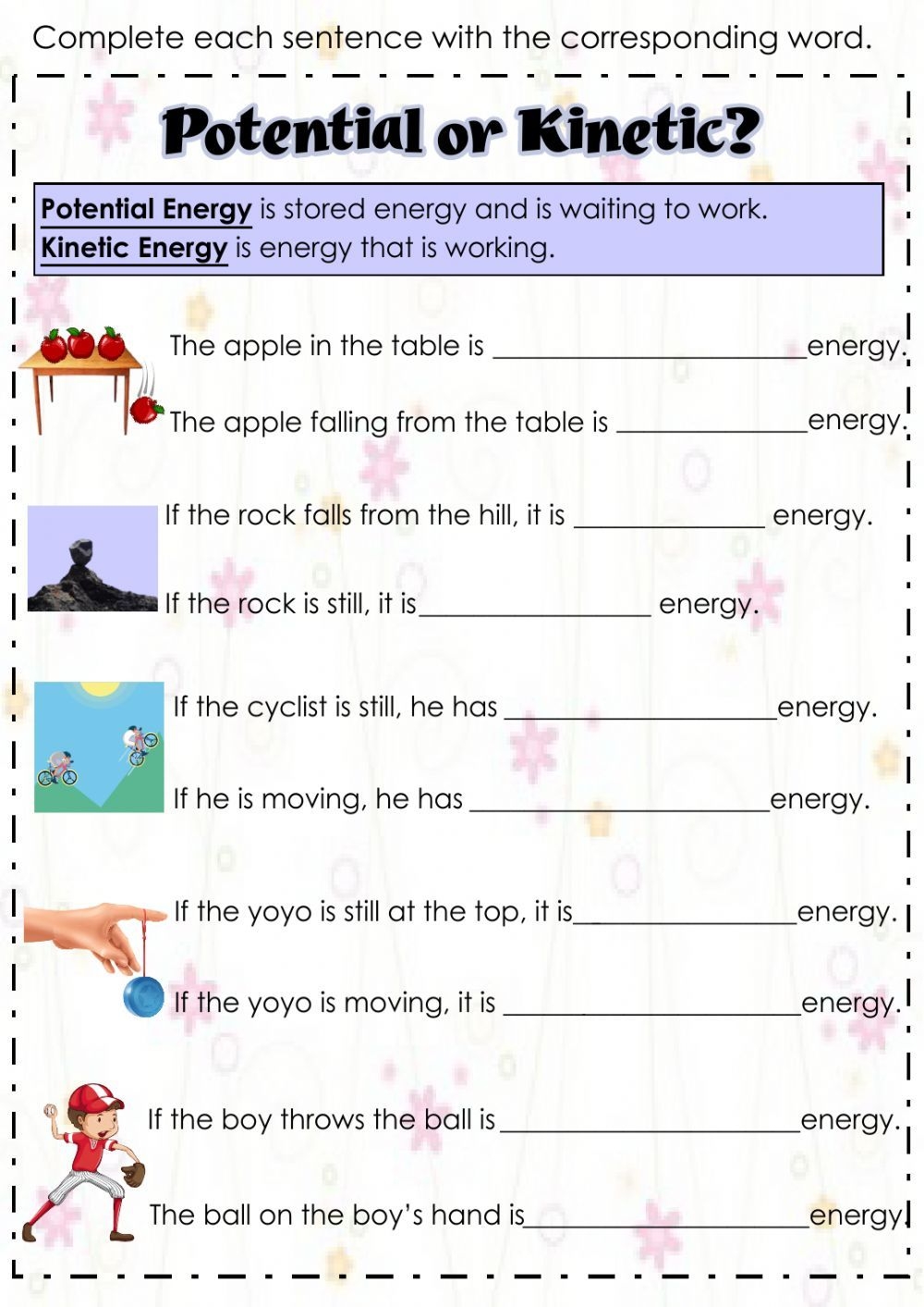 Examples Of Kinetic And Potential Energy Worksheet