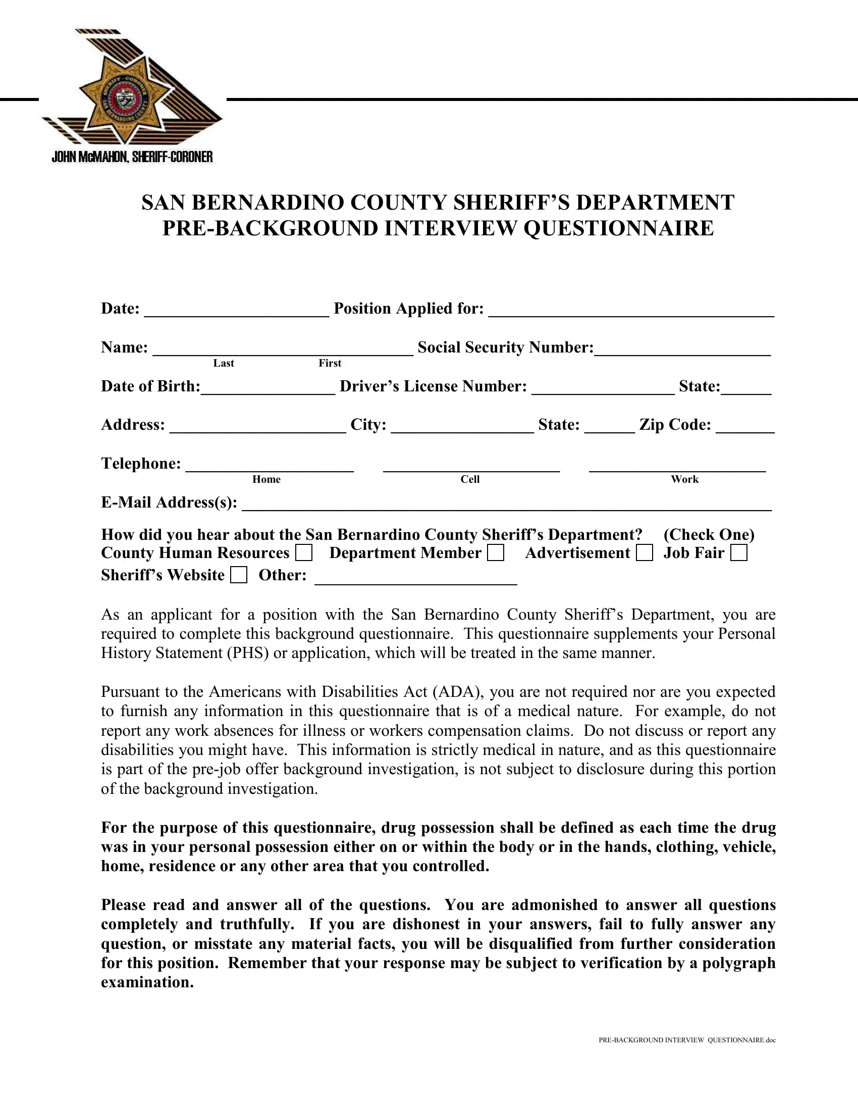 Example Of Generic Police Interview Worksheet