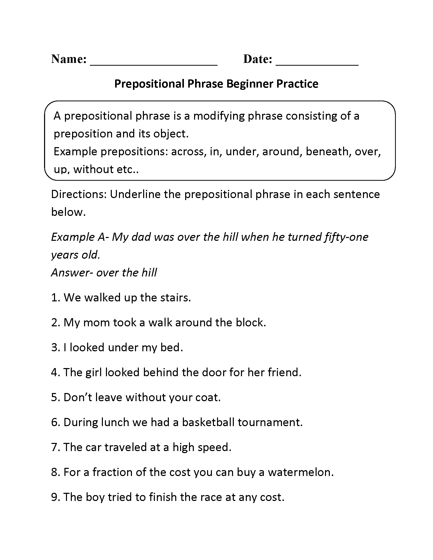 Sentence And Phrase Examples Worksheet