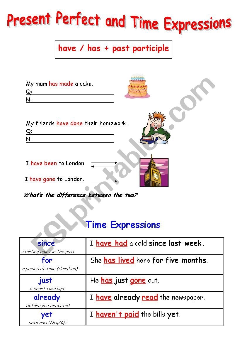 Esl Example Using For Time Expression Worksheet