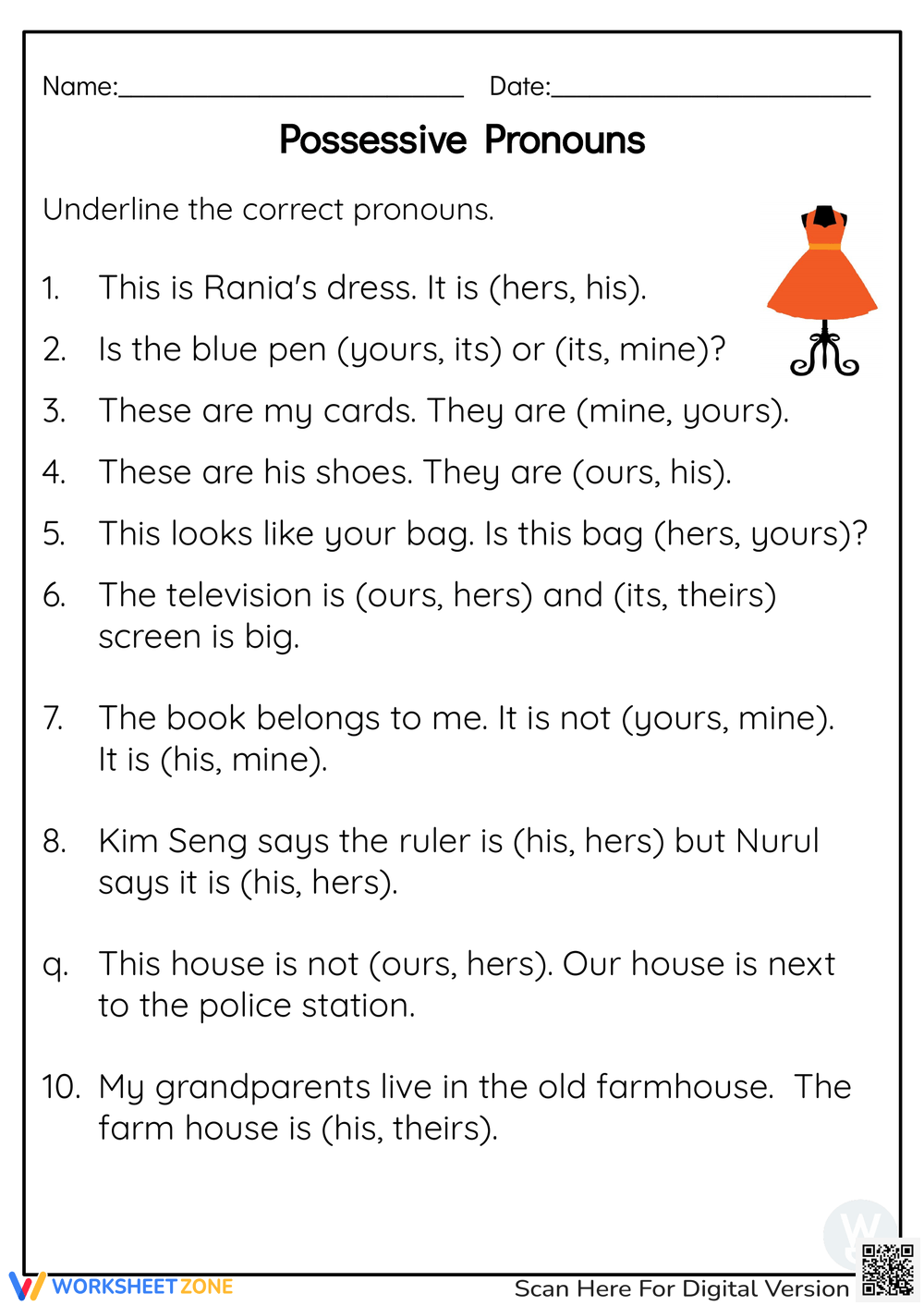 Printable Grade 5 Possessive Pronouns Worksheets