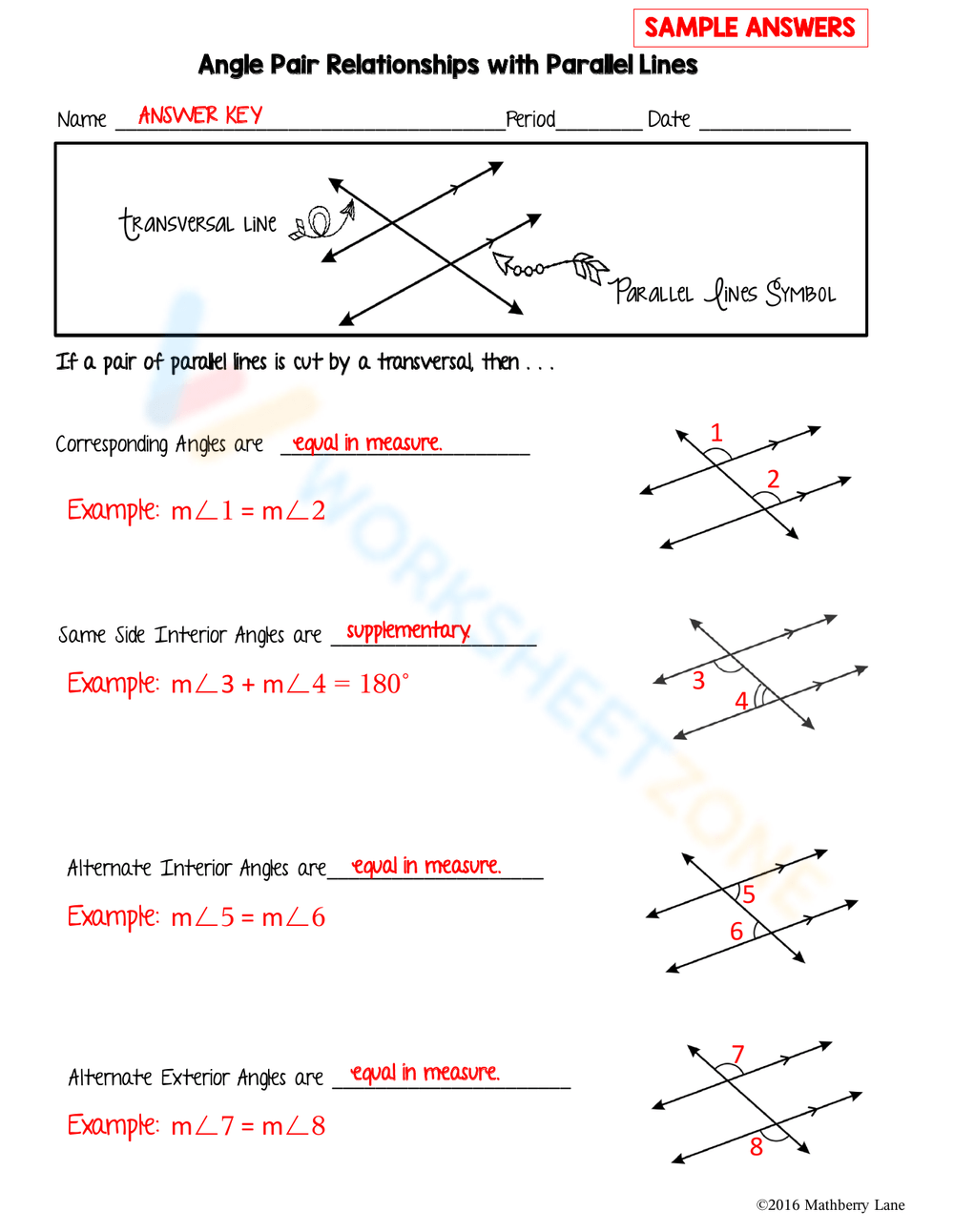 Angle Pairs Definition And Examples Worksheet