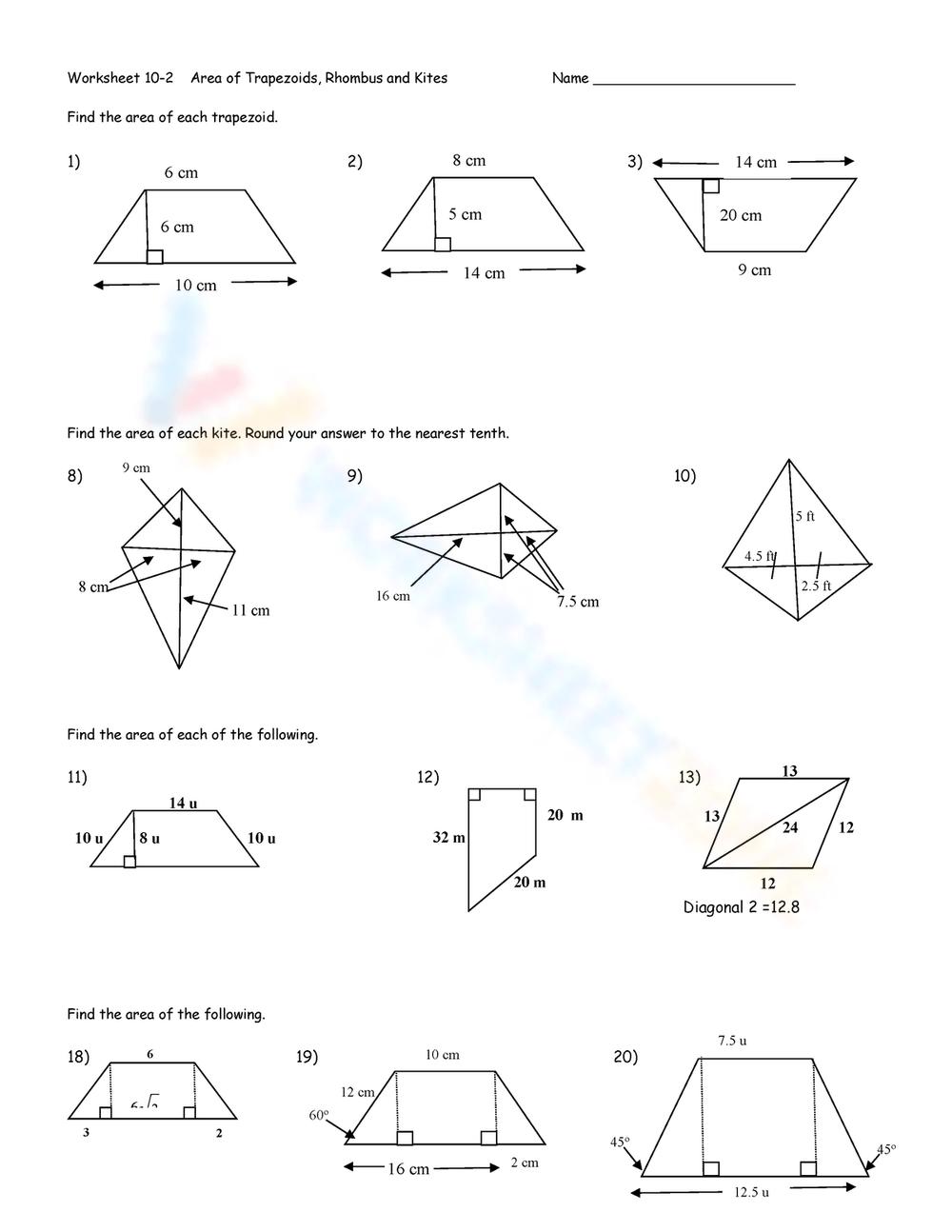 Printable Grade 9 Trapezoid And Kite Worksheets Download