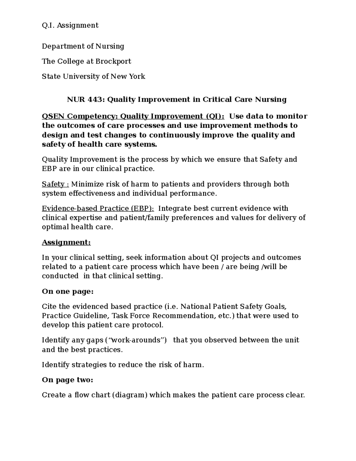 QSEN Competencies In Perioperative Proce F 21 Department Of Nursing The College At Brockport State Studocu