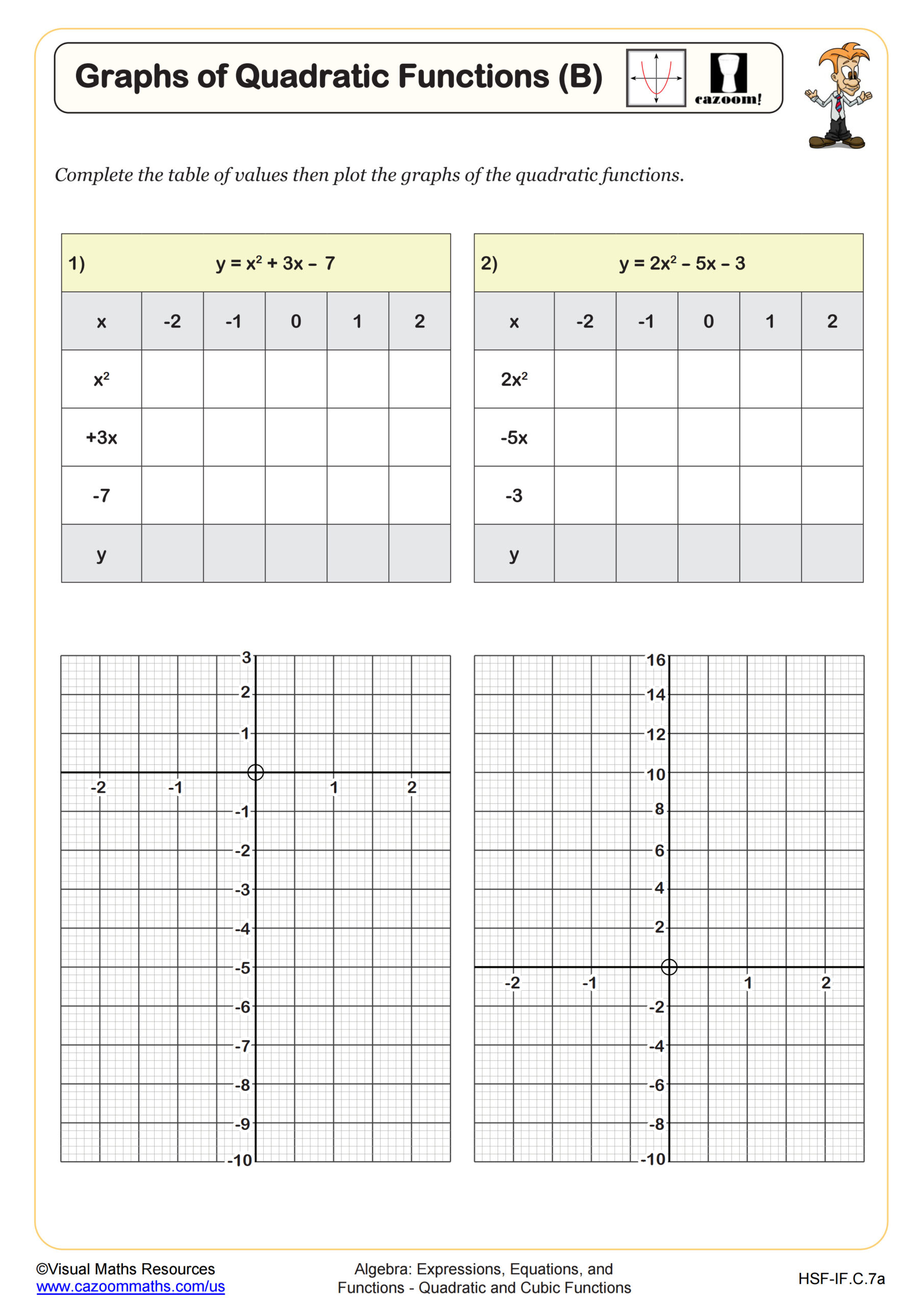 Quadratics Math Worksheets Printable Quadratic Functions Worksheets Cazoom Math