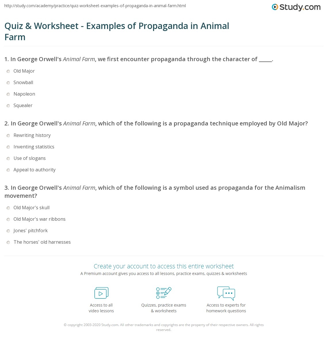 Quiz Worksheet Examples Of Propaganda In Animal Farm Study