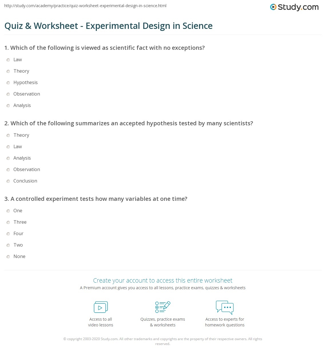 Quiz Worksheet Experimental Design In Science Study Quiz Worksheet Experimental Design In Science Study