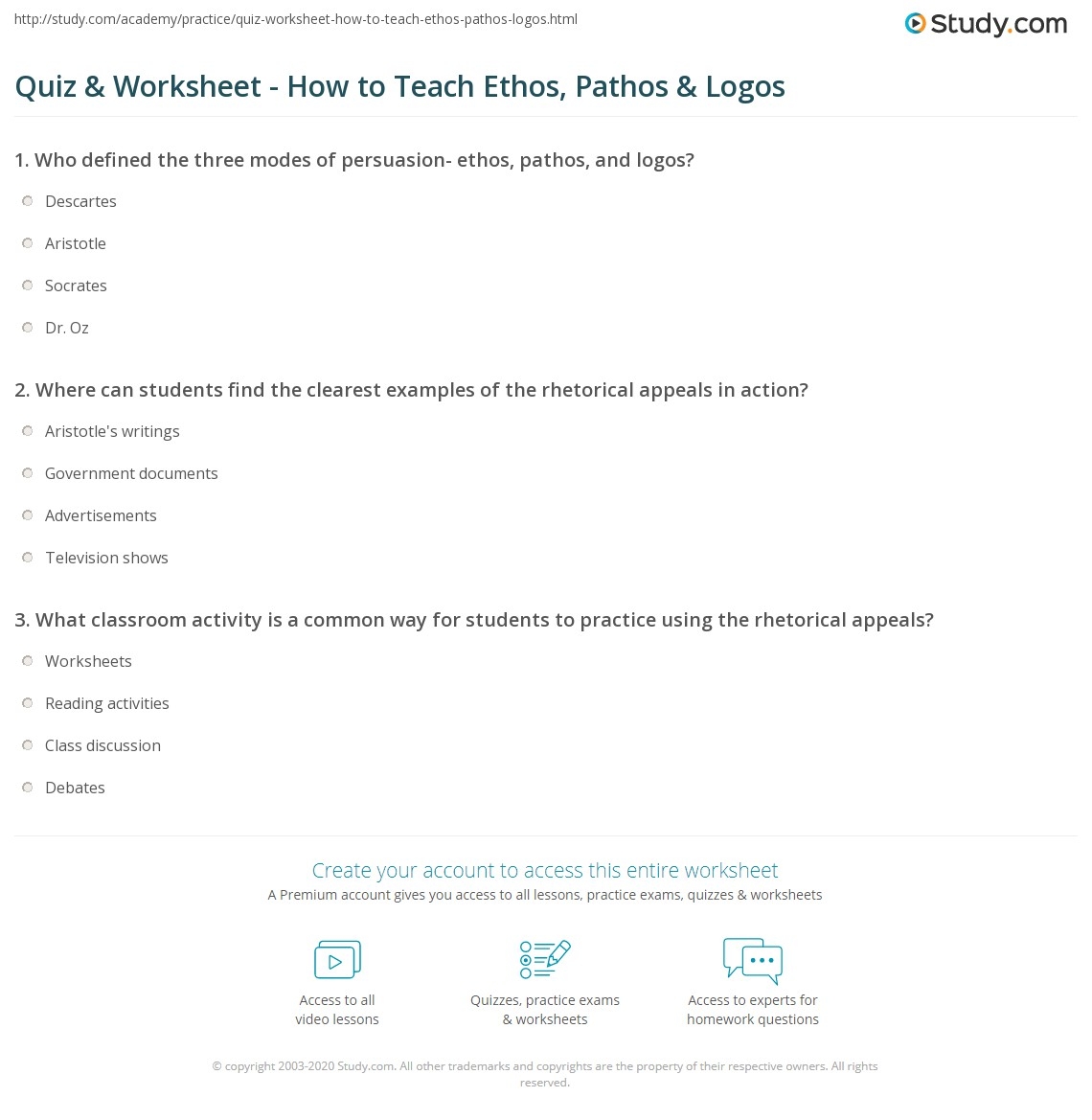 Examples Of Ethos Pathos And Logos Worksheet