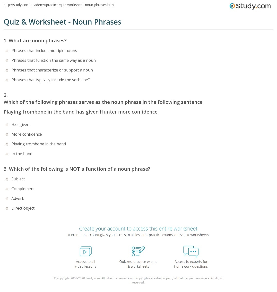 Examples Of Noun Phrases Worksheet