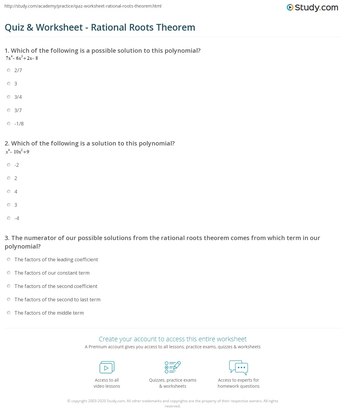 Rational Root Theorem Examples Worksheet