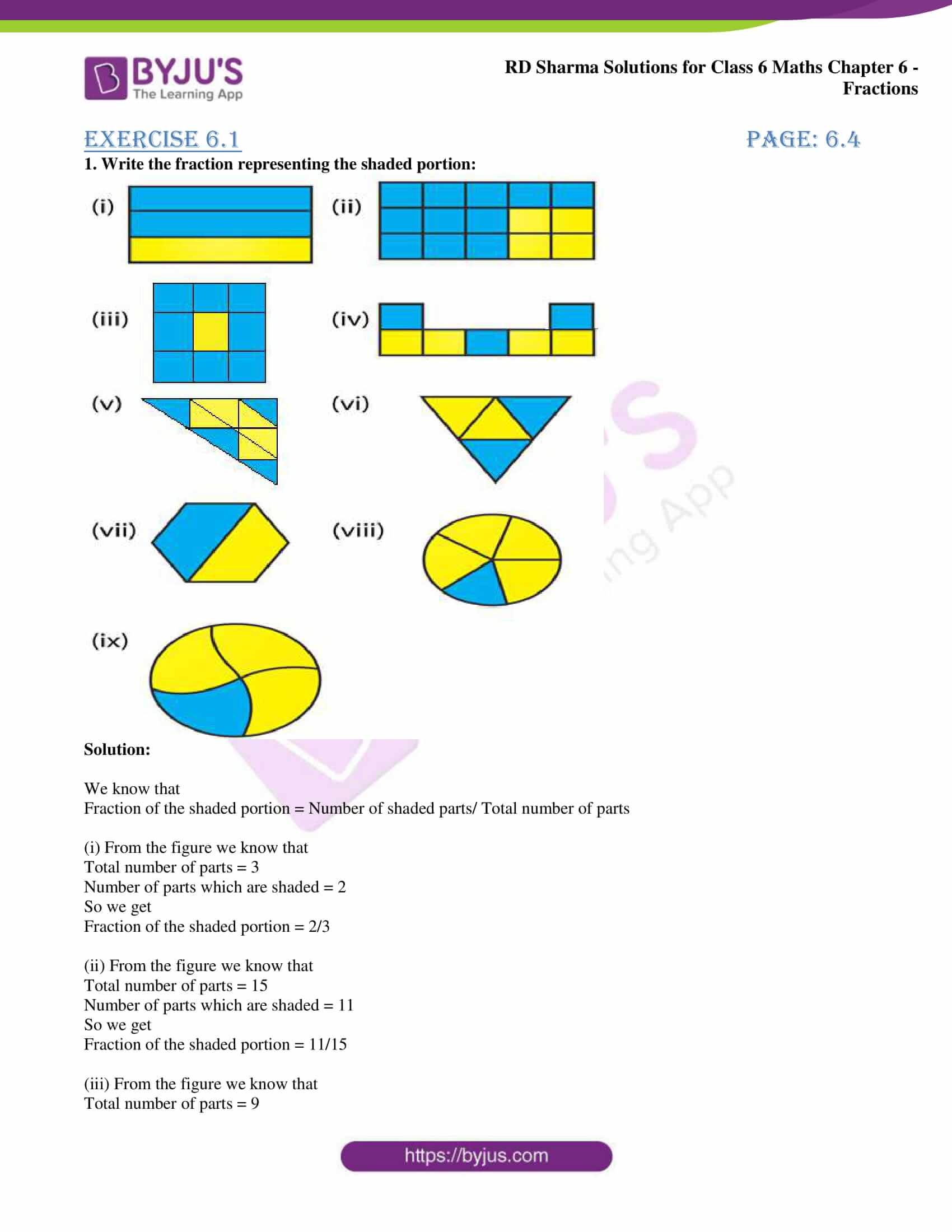 RD Sharma Solutions For Class 6 Maths Chapter 6 Fractions