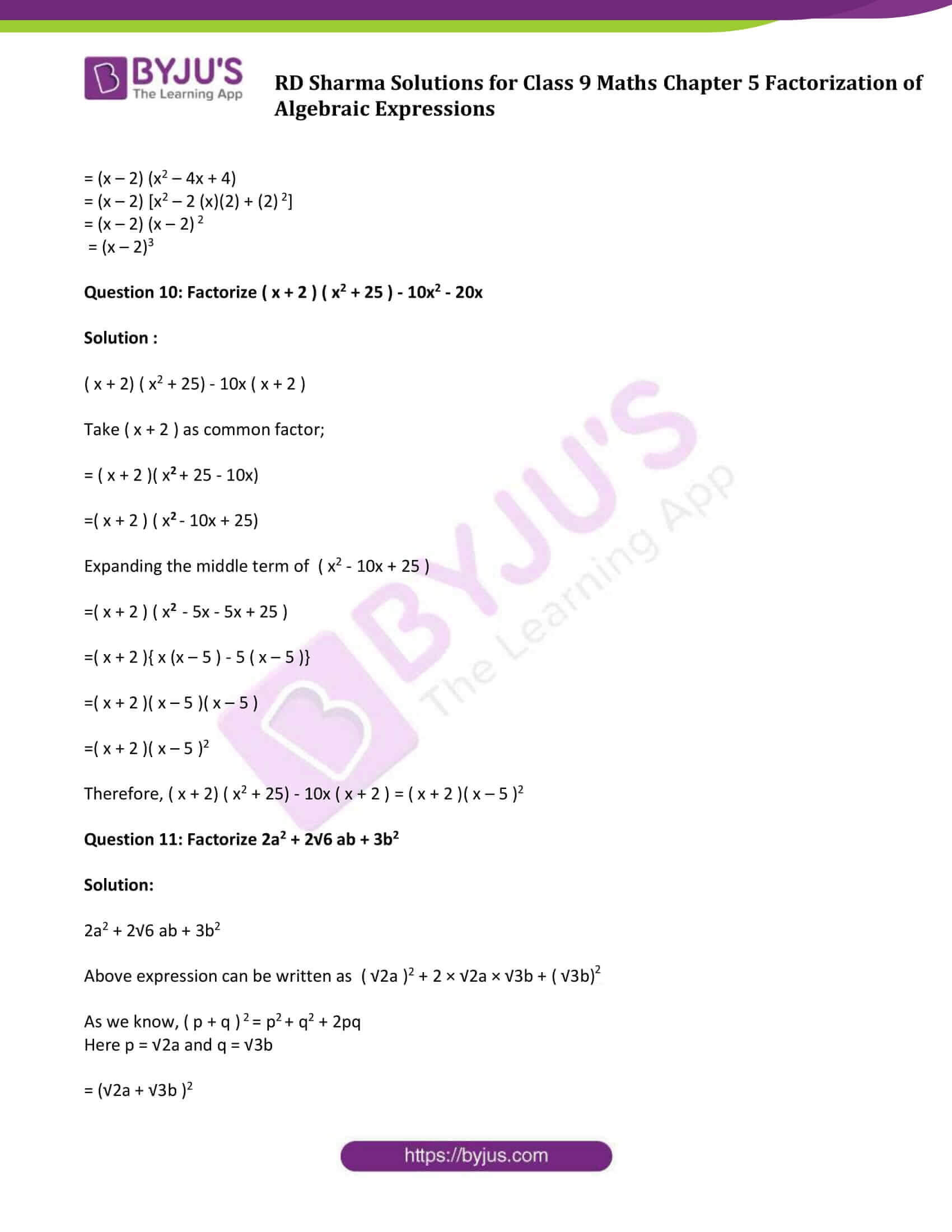 RD Sharma Solutions For Class 9 Maths Chapter 5 Factorization Of Algebraic Expressions Exercise 5 1