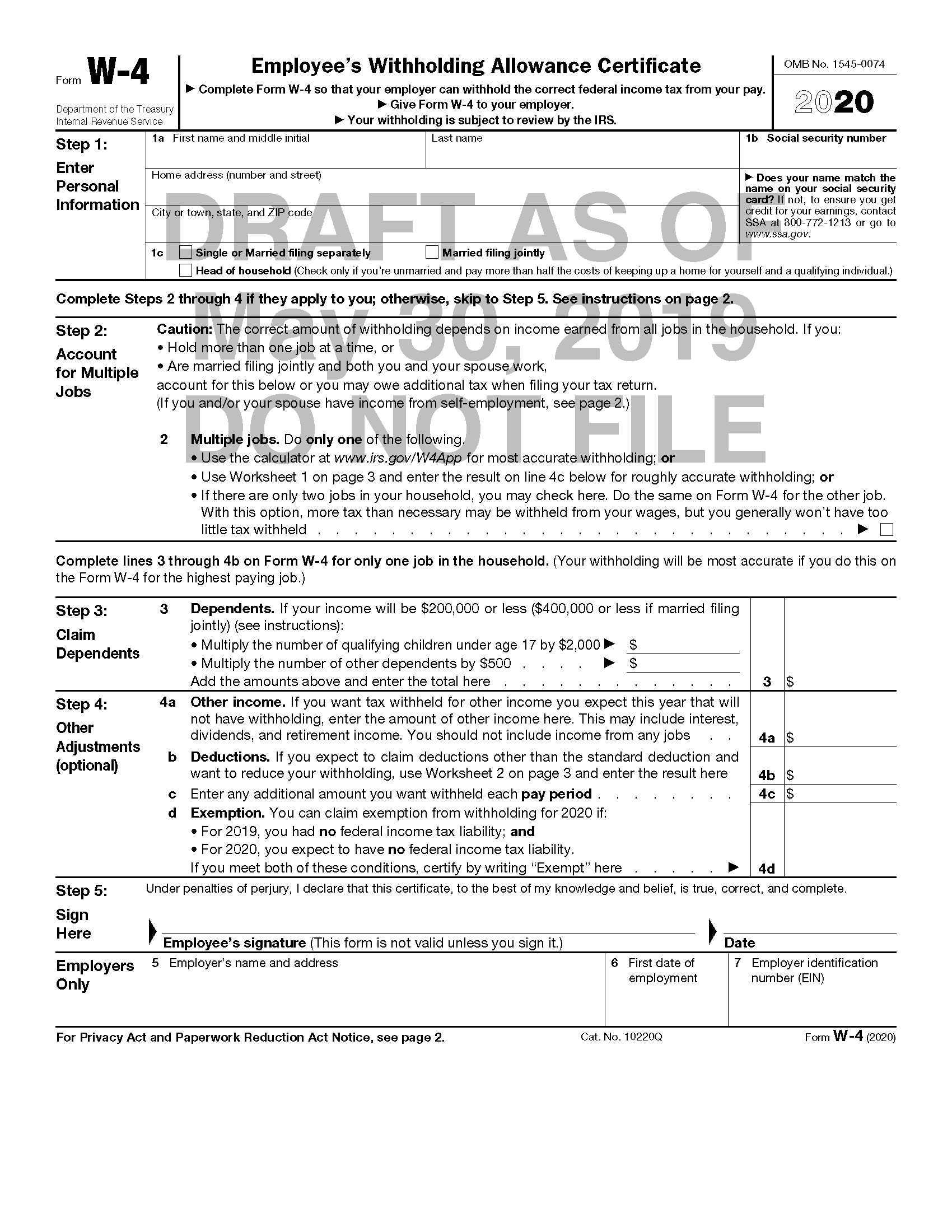 Personal Allowances Worksheet W4 Examples
