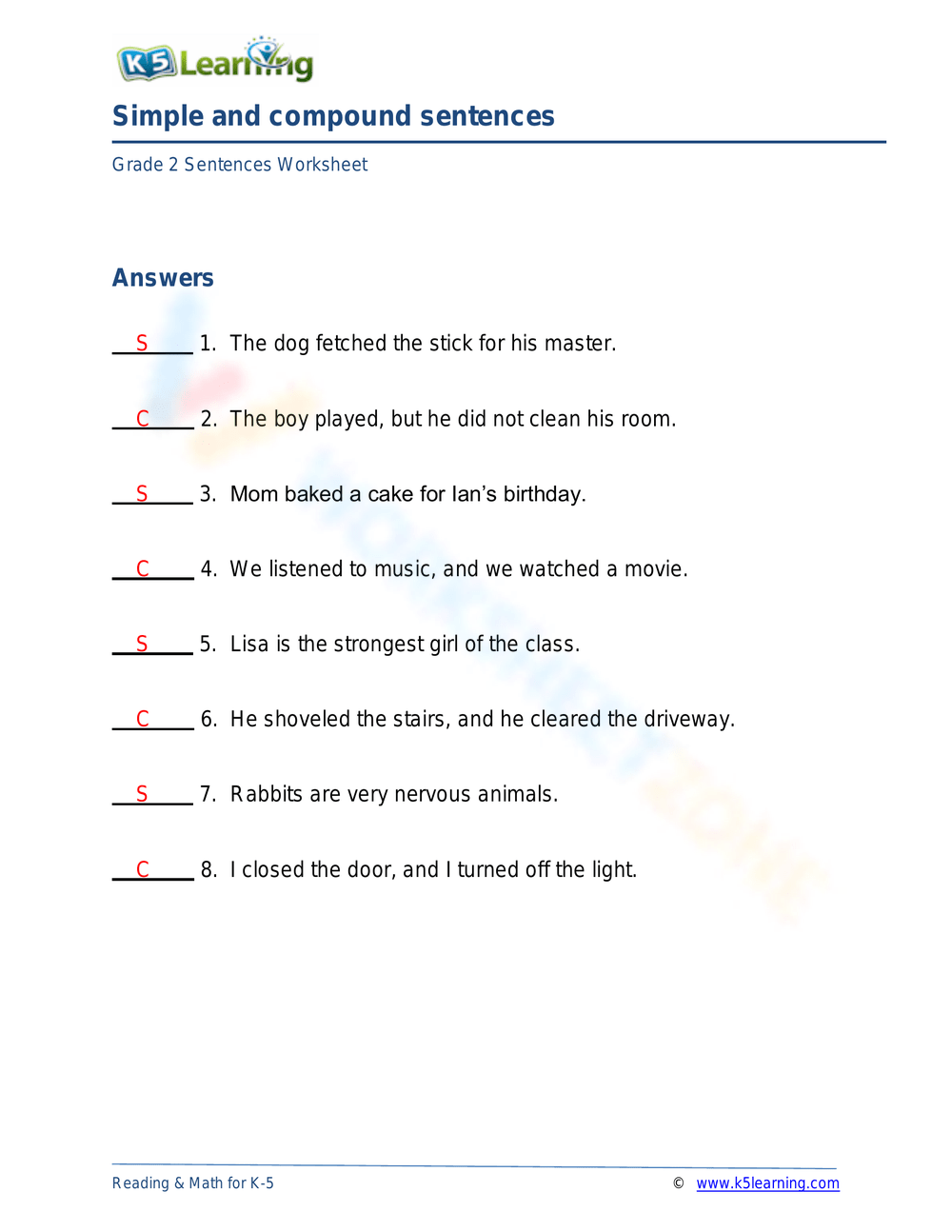 Sentence Structure Worksheets Printable