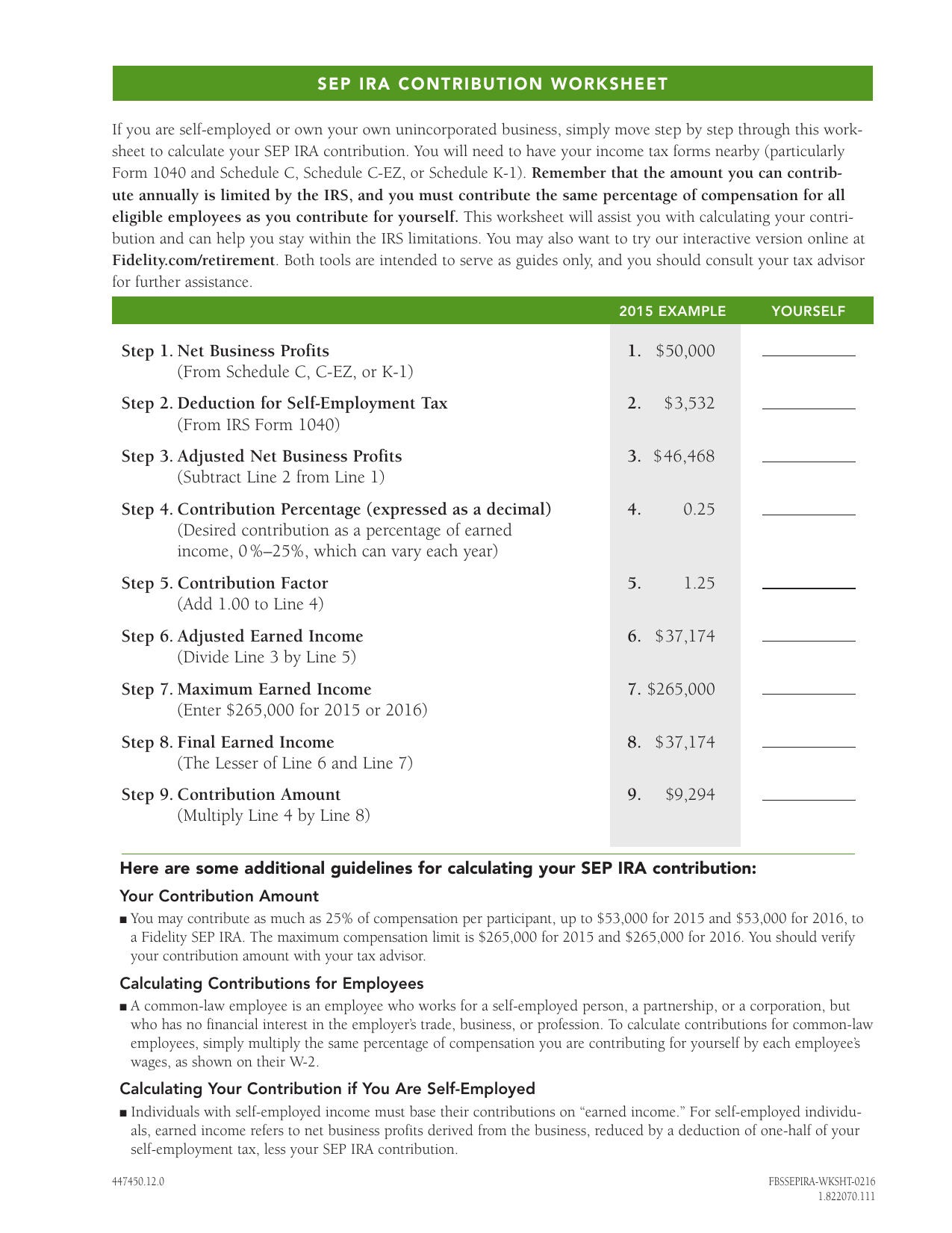 SEP IRA Contribution Worksheet Calculate Your Contribution