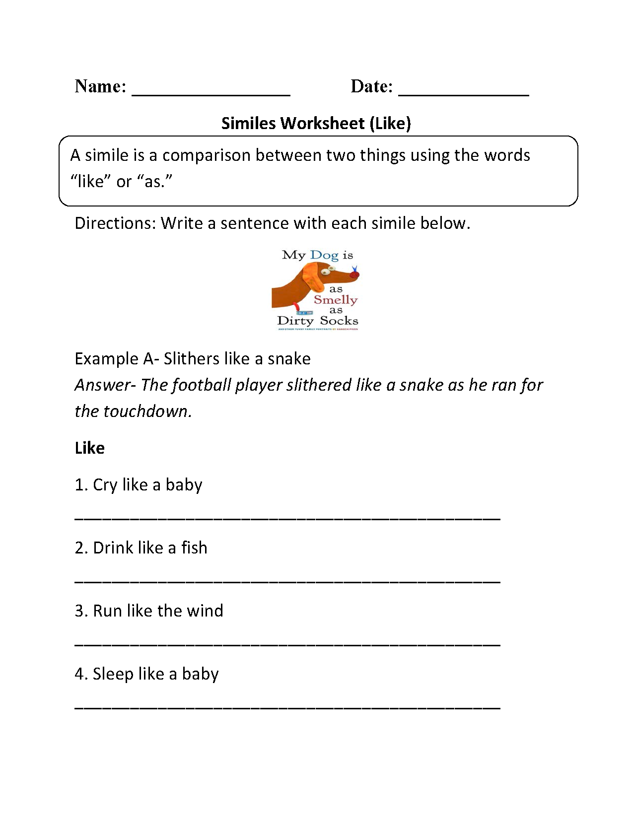 Simile Examples For Kids Worksheets Simile Examples For Kids Worksheets
