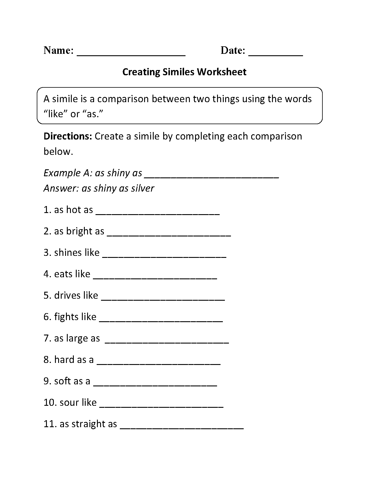 Similes Worksheets Free Printable Figurative Language Practice Similes Worksheets Free Printable Figurative Language Practice