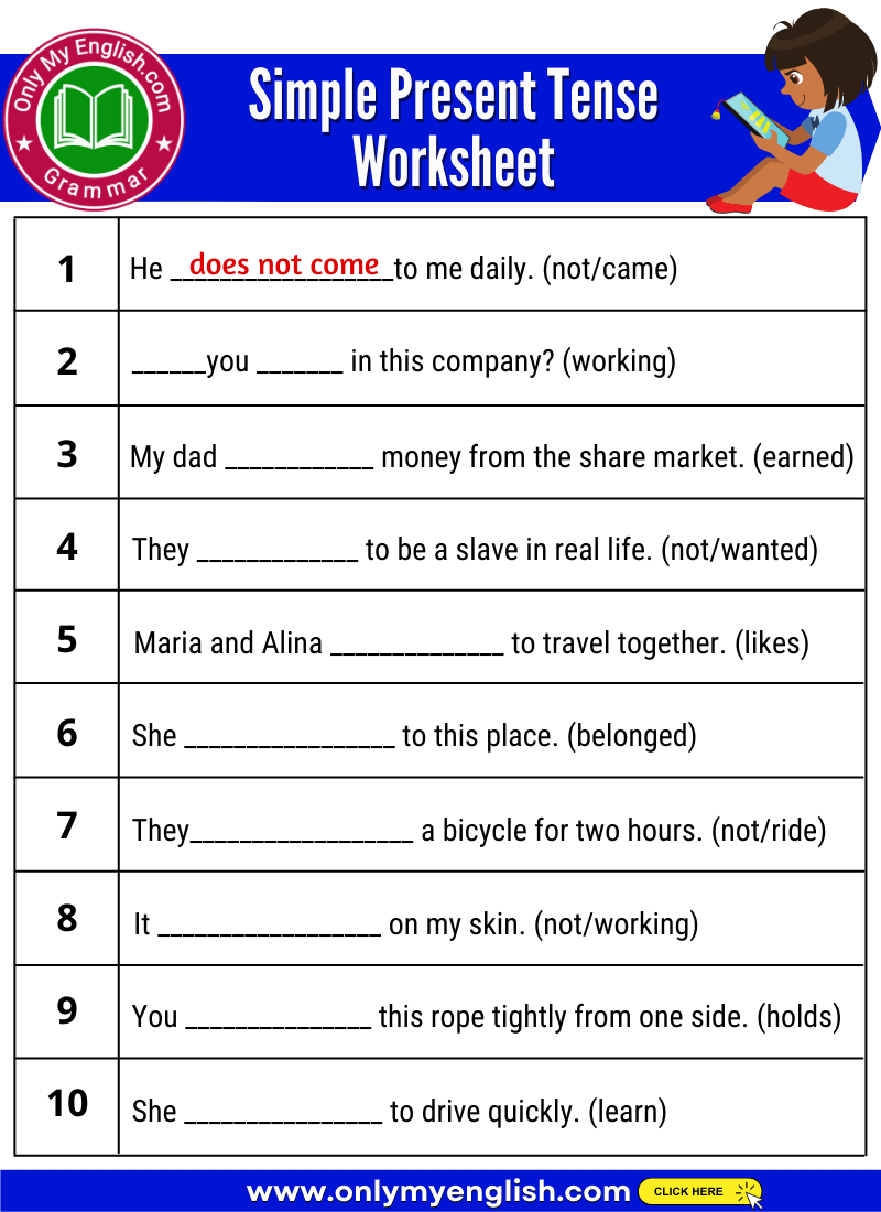 Example Of Present Simple Worksheet
