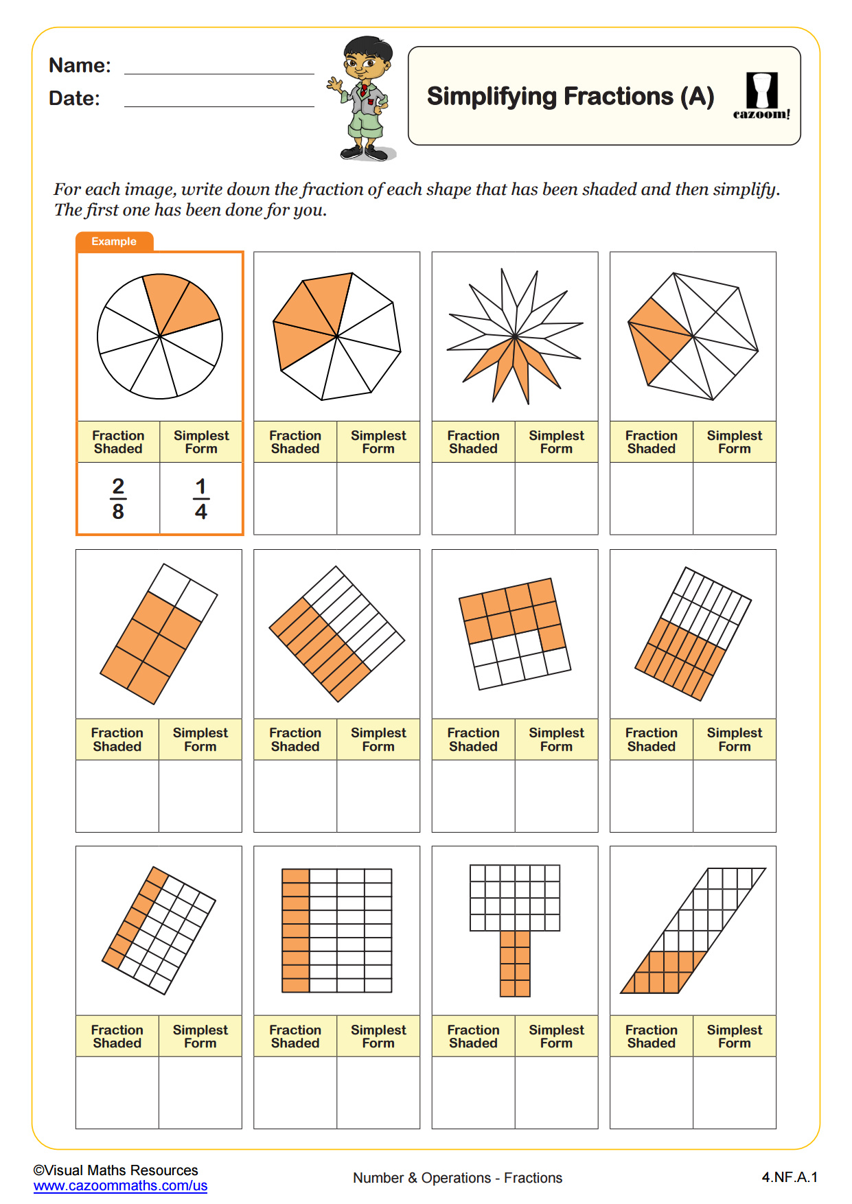 Simplify Fractions Worksheet With Example