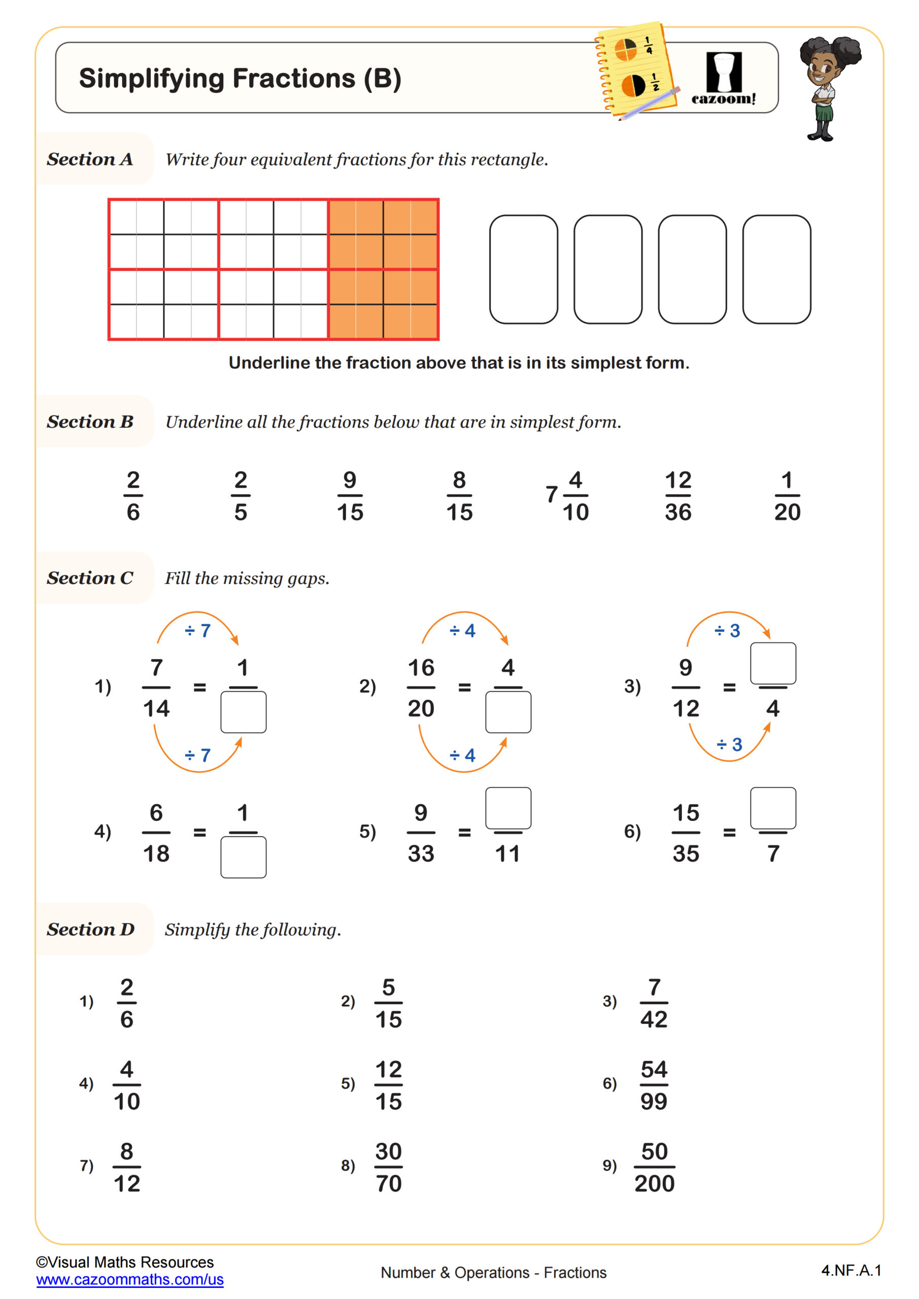 Simplifying Fractions Worksheet With Example