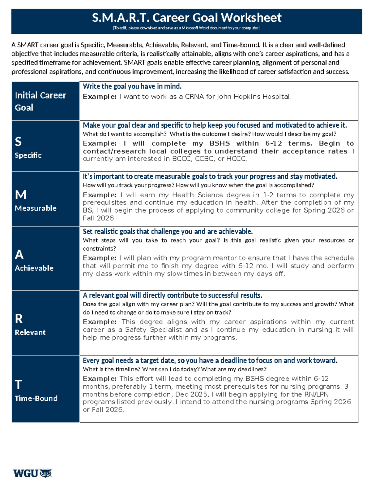 Smart Goal Worksheet For Career Planning And Achievement Studocu Smart Goal Worksheet For Career Planning And Achievement Studocu