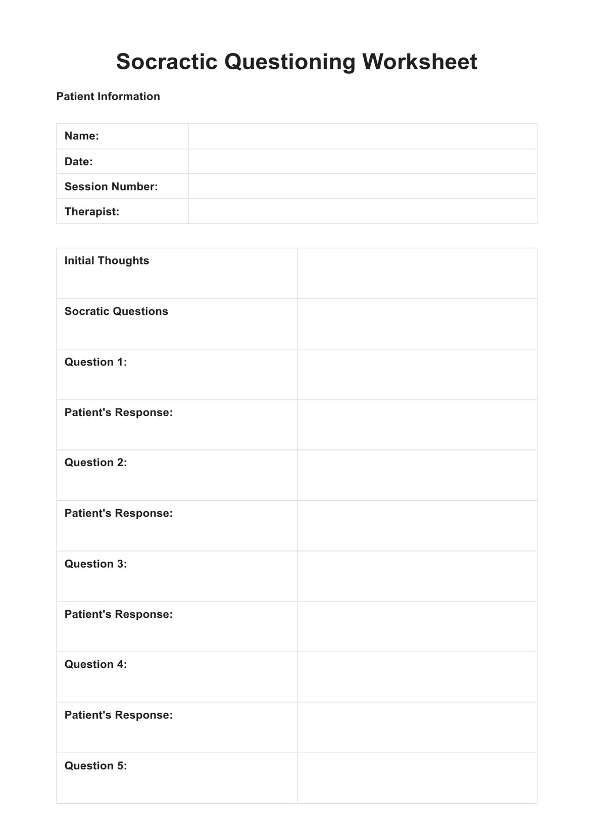 Socratic Questioning Worksheet