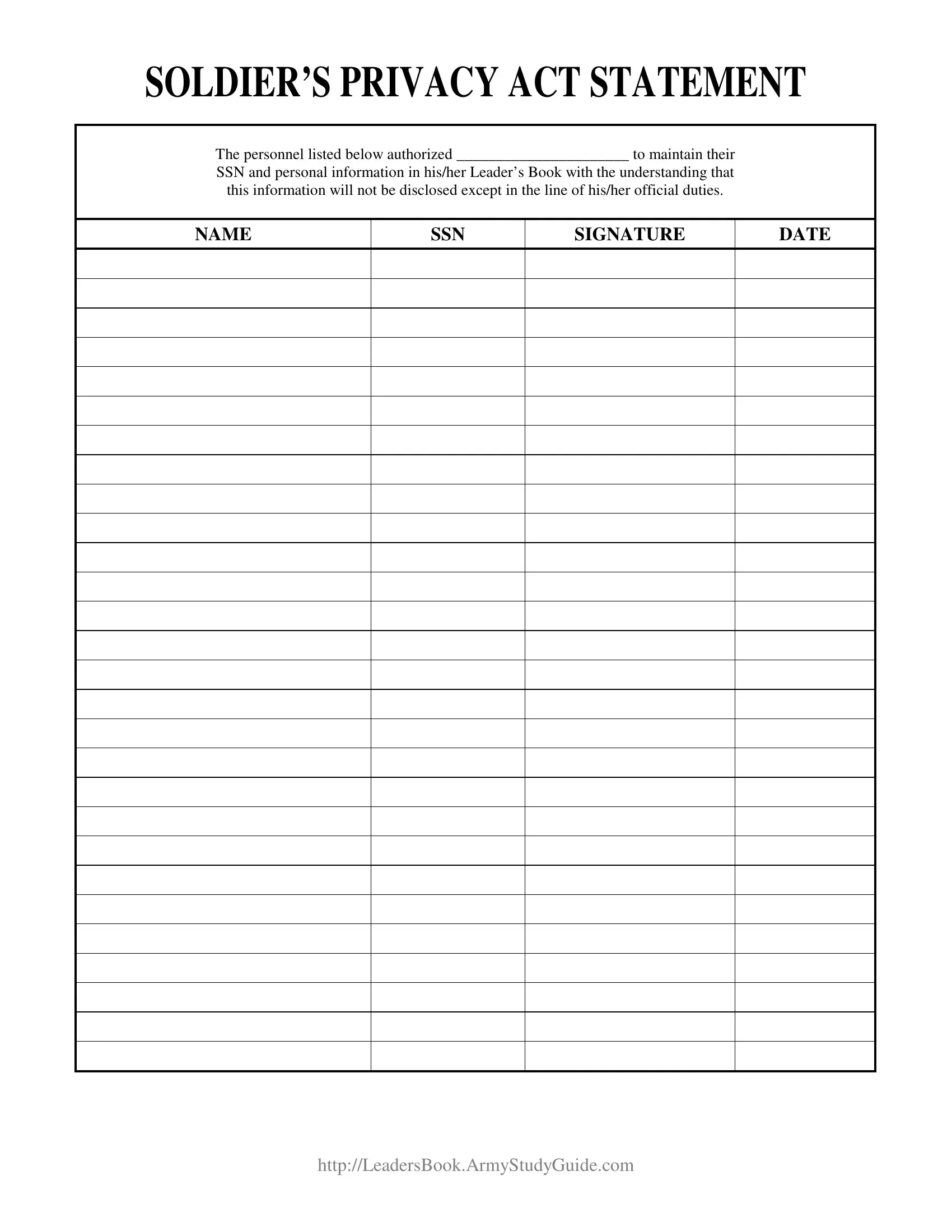 Soldiers Privacy Act Statement PDF Form FormsPal
