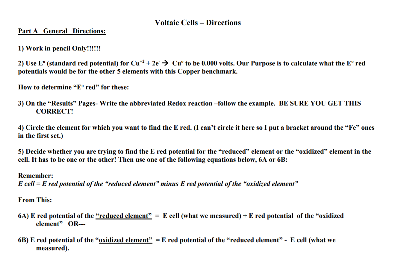 Solved Voltaic Cells Directions Part A General Directions Chegg Solved Voltaic Cells Directions Part A General Directions Chegg