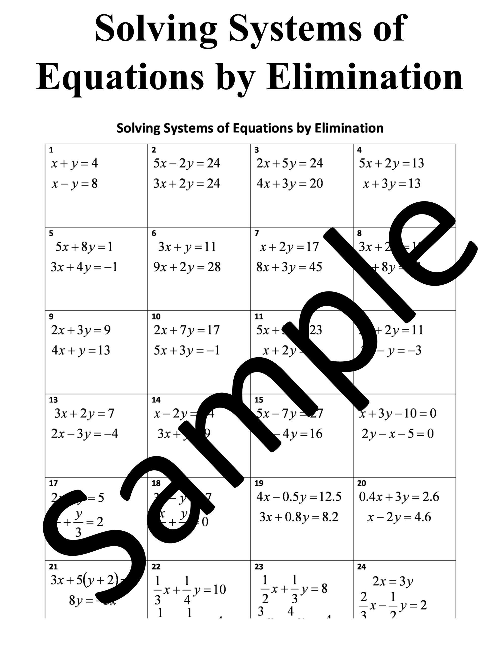 Elimination Systemsof Equations Worksheet Examples And Solutions
