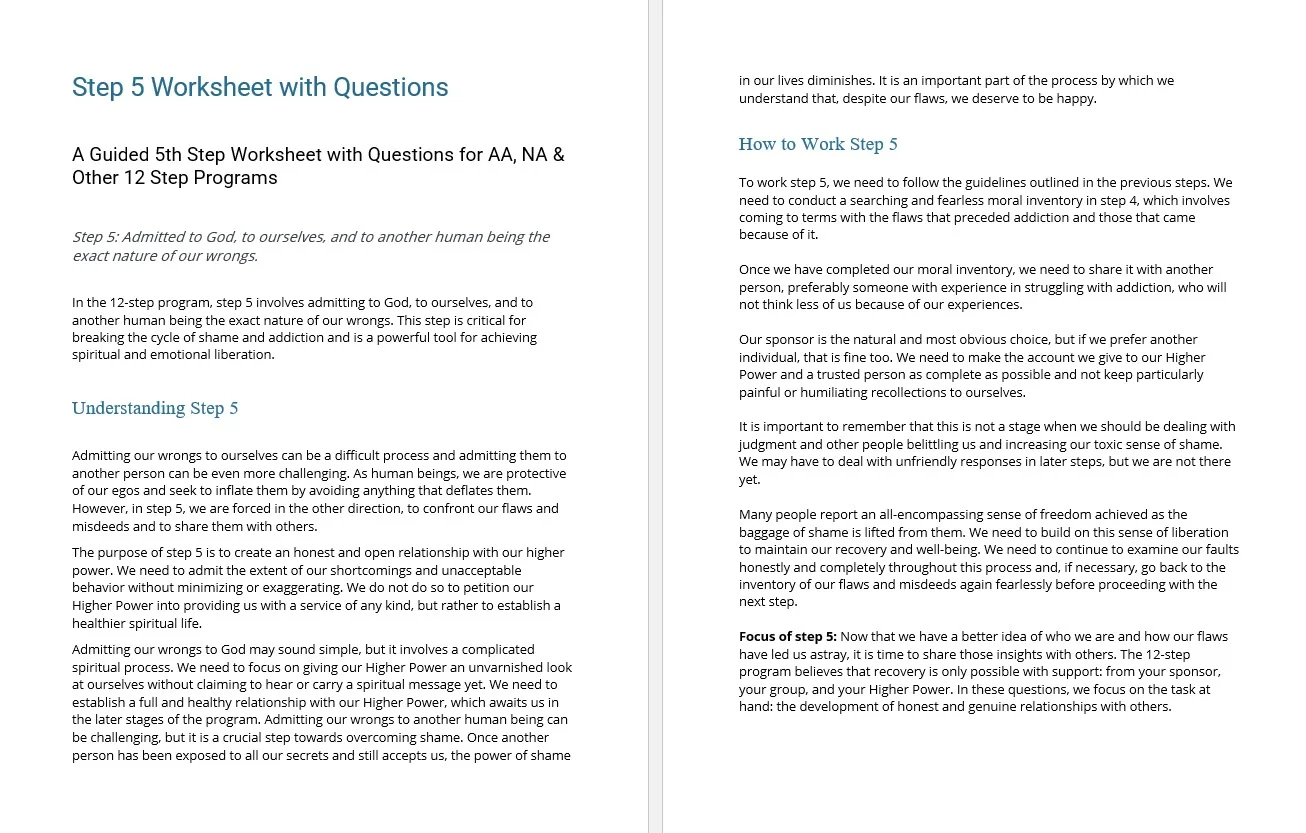 Step 5 Worksheet With Questions Free PDF Download Print 12 Steppers
